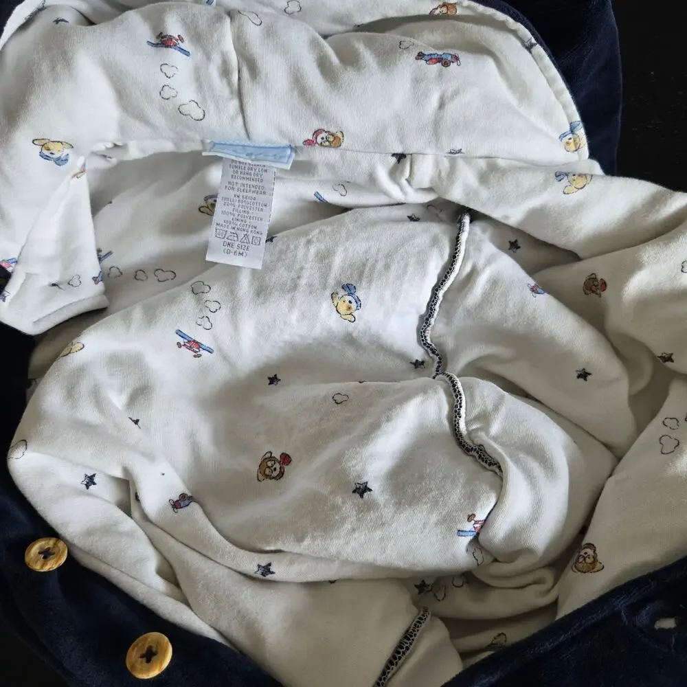 Vintage Le Top Baby Bunting Size 0-6 Months Newborn Puppy Dog Velvet Sack Navy